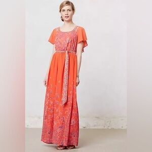Anthropologie Maeve Blushed Paisley Bohemian Maxi Dress 6